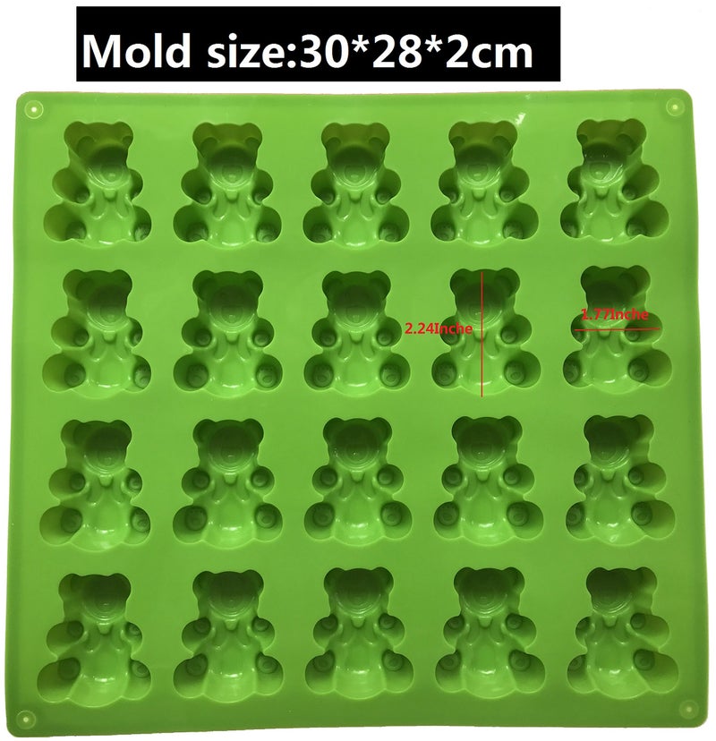 Palksky 20 Cavity Large Gummy Bear Mold/Big Bear Crayon Mold for Brownie Muffin Chocolate Ganache Jelly Pralines Caramels Candy Soap Bar Bath Bomb Mould - Image 1